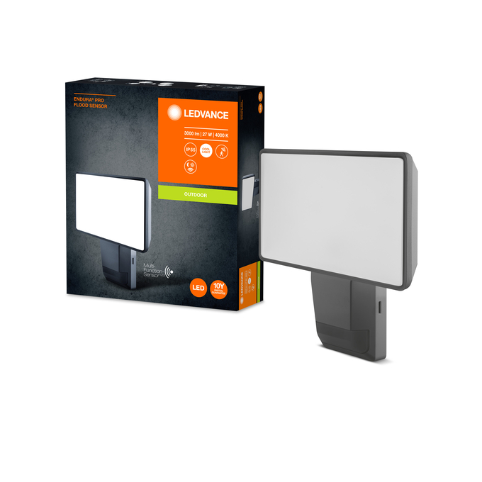 ENDURA PRO Flood Sensor 27W 4000K IP55 Dark Gray Yhdistelmäkuva = Product Beauty Shot + pakkauskuva