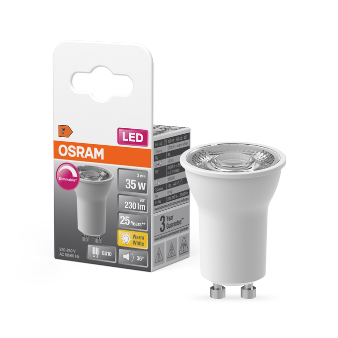 LED Star PAR11 35 36° DIM 3W 827 GU10 Scatto combinato = Scatto Product Beauty + immagine della confezione