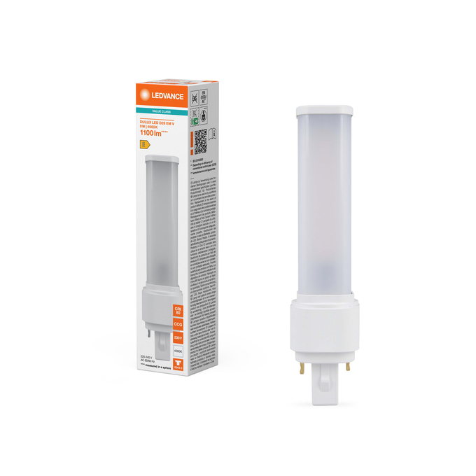DULUX LED D26 EM & AC MAINS VALUE 9W 840 G24D-3 Fotografie combinată = Fotografiede prezentare + Imagine cu ambalaj