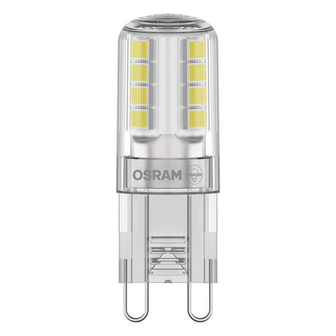 LED PIN 30 300° 2.6W 827 Clear G9 white, upright, OSRAM logo