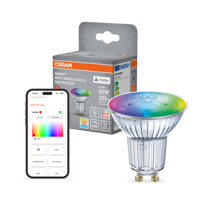 SMART+ MATTER Multicolor Spot PAR16 50 45° 4.7W GU10 Fotografie combinată = Fotografiede prezentare + Imagine cu ambalaj