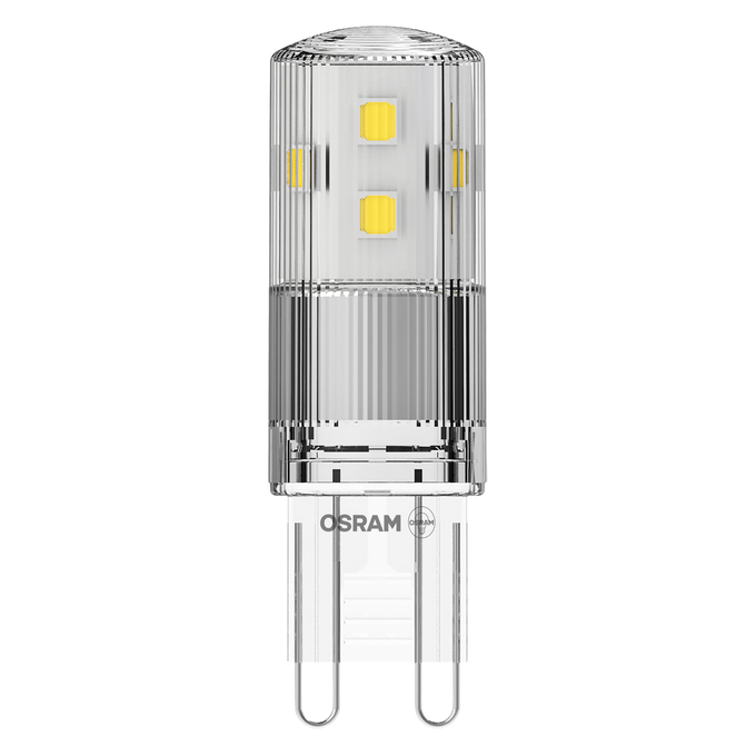 LED PIN 30 300° 2.6W 840 Clear G9 white, upright, OSRAM logo