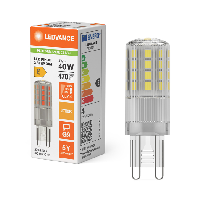 LED Star PIN 40 320° 4W 827 G9 3step DIM Fotografie combinată = Fotografiede prezentare + Imagine cu ambalaj