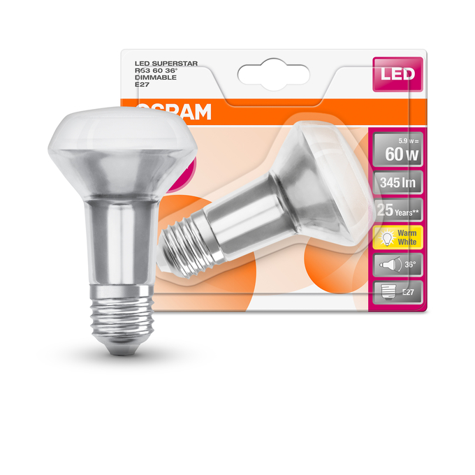 SST R63 60 36 ° 5.9 W/2700 K E27  Scatto combinato = Scatto Product Beauty + immagine della confezione