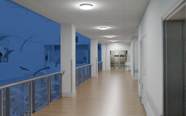 Surface Flat biedt zeer homogeen licht met een licht tegenlichteffect, perfect voor gangen, trappenhuizen, badkamers en foyers.